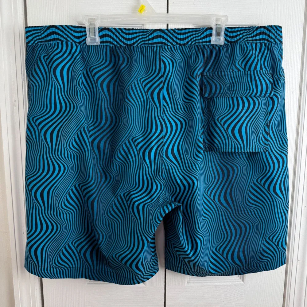 Psycho Bunny Swim Trunks 3XL Blue Wave Print Board Shorts Big & Tall Psychedelic